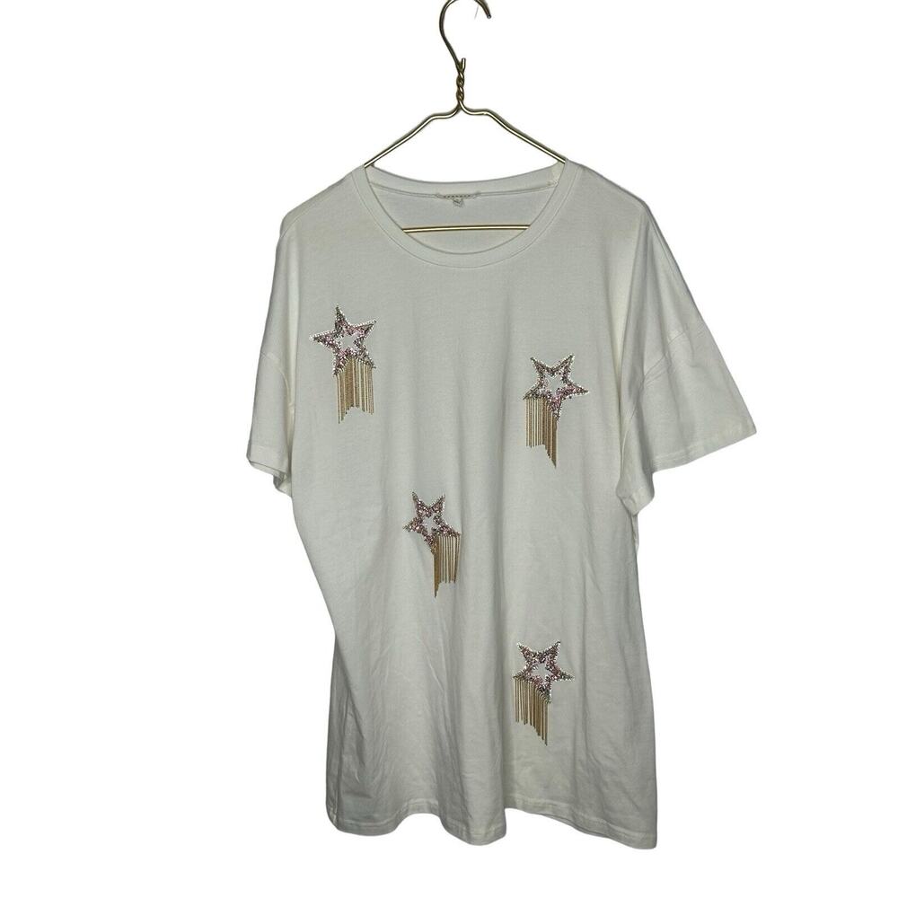 Baevely Women's Short Sleeve Shooting Star T-Shirt‎ White Medium
